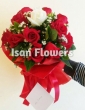XX Red and White Chinese Roses in Paper Heart - Round Bouquet